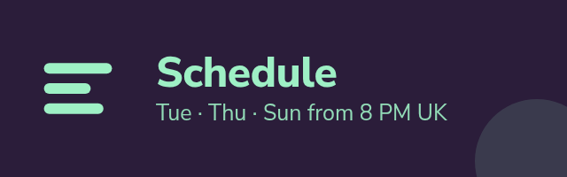 Sample Schedule panel: the word Schedule with one line under it and a flat mint shape on deep plum